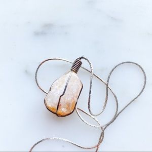 Raw Stone Amber Handmade Necklace Vintage 1980s